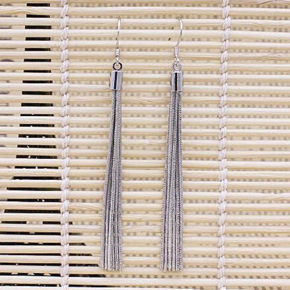 NEW 925 Sterling Silver Tassel Chain Drop Earrings - Picture 6 of 11